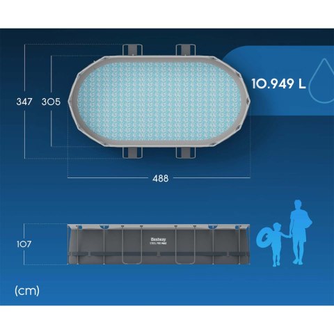 Basen ogrodowy stelażowy 488 x 305 x 107 cm 18w1 Bestway 56448
