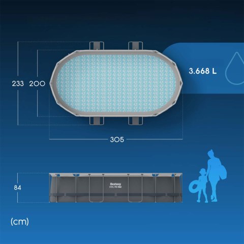Basen ogrodowy stelażowy 305 x 200 x 84 cm 17w1 Bestway 5614A + maszynka do baniek GRATIS