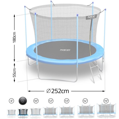 Trampolina ogrodowa 8ft/252cm siatka wewnętrzna i drabinką