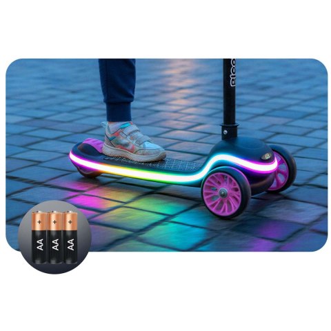 Hulajnoga trójkołowa dla dzieci balansowa LED Ricokids Leddi - czarno-różowa