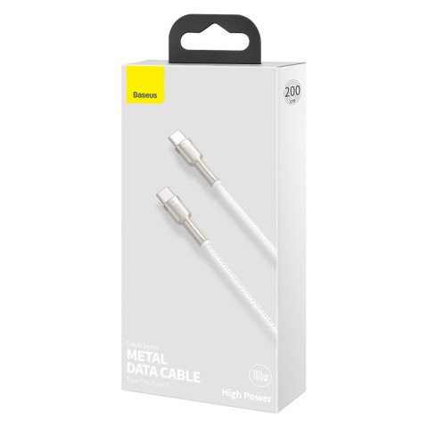 Kabel przewód USB-C Cafule Metal 100W 2m - biały