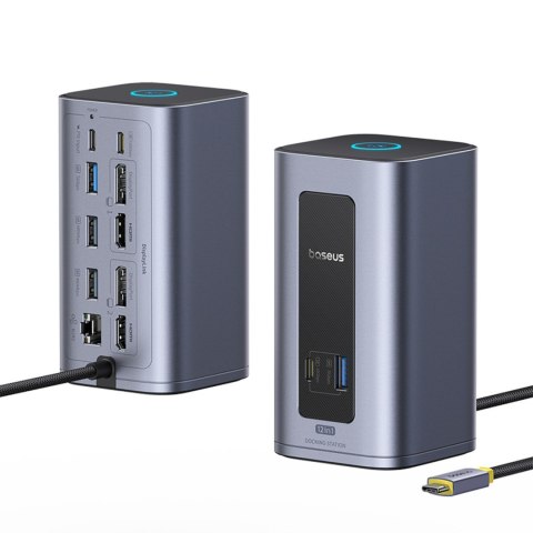 HUB stacja dokująca 12w1 USB-C do USB-C USB-A HDMI DisplayPort Rj45 - szara