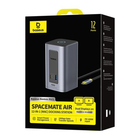 HUB stacja dokująca 12w1 USB-C do USB-C USB-A HDMI DisplayPort Rj45 - szara