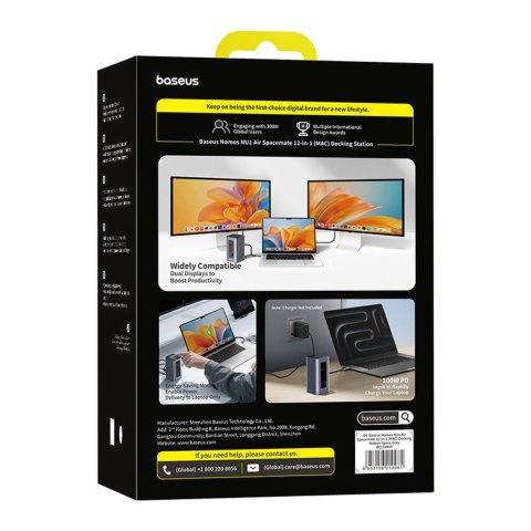 HUB stacja dokująca 12w1 USB-C do USB-C USB-A HDMI DisplayPort Rj45 - szara