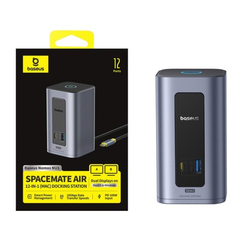 HUB stacja dokująca 12w1 USB-C do USB-C USB-A HDMI DisplayPort Rj45 - szara