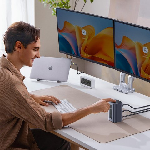HUB stacja dokująca 12w1 USB-C do USB-C USB-A HDMI DisplayPort Rj45 - szara