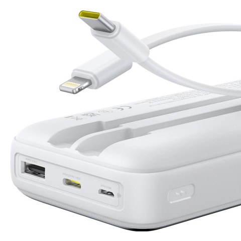 Powerbank 20000mAh 22.5W USB-A USB-C z wbudowanymi kablami USB-C iPhone Lightning - biały