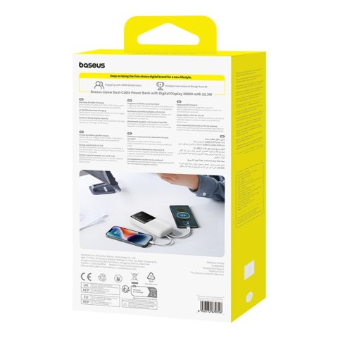 Powerbank 20000mAh 22.5W USB-A USB-C z wbudowanymi kablami USB-C iPhone Lightning - biały