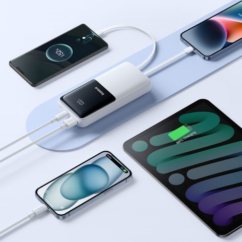 Powerbank 20000mAh 22.5W USB-A USB-C z wbudowanymi kablami USB-C iPhone Lightning - biały