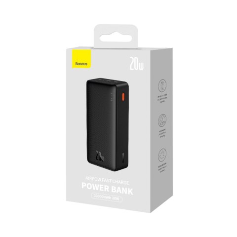 Powerbank 20W 30000mAh USB-A USB-C Airpow Fast Charge z kablem USB-C 30cm - czarny
