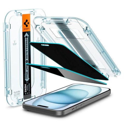 Szkło hartowane prywatyzujące na iPhone 15 / 16 z adapterem Glas.tR EzFit - 2 szt.