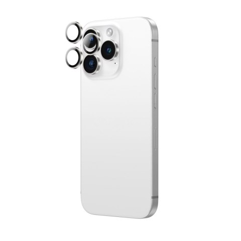 Szkło hartowane z ramką na soczewki aparatu do iPhone 16 Pro / 16 Pro Max - srebrne