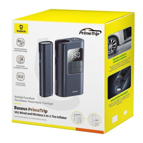 Kompresor do opon 2w1 z latarką i powerbankiem 6000mAh 75W - czarny