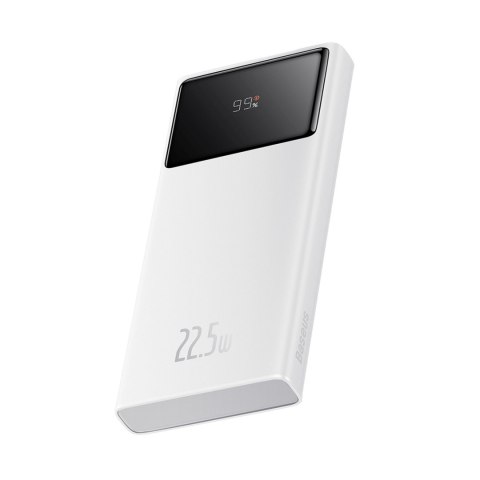 Powerbank 10000mAh USB-A USB-C z wyświetlaczem kablem 22.5W - biały