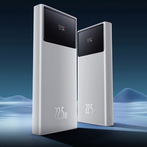 Powerbank 10000mAh USB-A USB-C z wyświetlaczem kablem 22.5W - biały