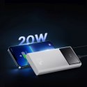 Powerbank 10000mAh USB-A USB-C z wyświetlaczem kablem 22.5W - biały