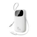 Powerbank 20000mAh USB-A USB-C z wyświetlaczem i 2 wbudowanymi kablami 45W - biały