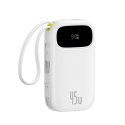 Powerbank 20000mAh USB-A USB-C z wyświetlaczem i 2 wbudowanymi kablami 45W - biały