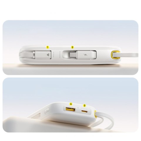 Powerbank 20000mAh USB-A USB-C z wyświetlaczem i 2 wbudowanymi kablami 45W - biały