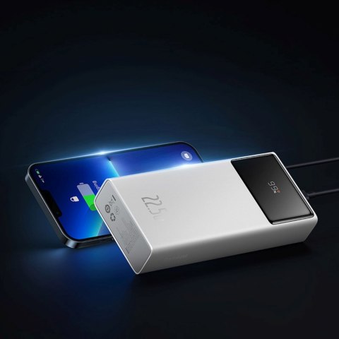Powerbank 20000mAh USB-A USB-C z wyświetlaczem kablem 22.5W - biały