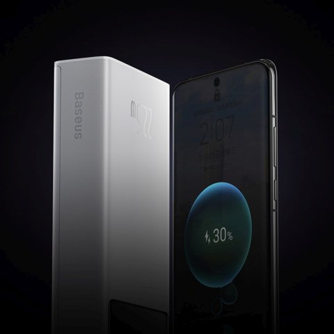 Powerbank 20000mAh USB-A USB-C z wyświetlaczem kablem 22.5W - biały