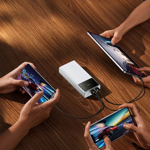 Powerbank 20000mAh USB-A USB-C z wyświetlaczem kablem 22.5W - biały
