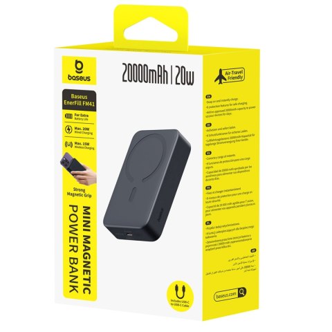 Powerbank magnetyczny 20000mAh 20W EnerFill FM41 z kablem USB-C 30cm - czarny