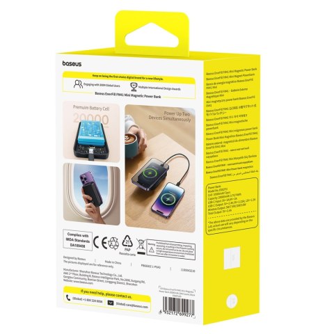 Powerbank magnetyczny 20000mAh 20W EnerFill FM41 z kablem USB-C 30cm - czarny