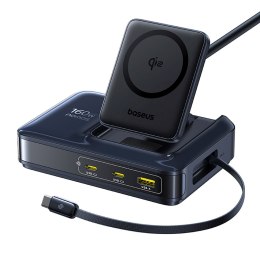 Stacja ładująca 5w1 bezprzewodowa USB-A USB-C ze zwijanym kablem Qi2 160W - czarna