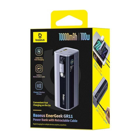 Powerbank 10000mAh EnerGeek GR11 ze zwijanym kablem 100W - szary