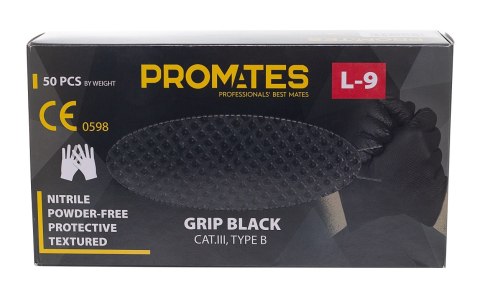 RĘKAWICE NITRYLOWE WZMAC. PROMATES GRIP BLACK XL OP. 50SZT