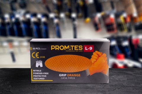 RĘKAWICE NITRYLOWE WZMAC. PROMATES GRIP ORANGE XL OP. 50SZT