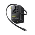 Adapter podróżny 6w1 ze zwijanym kablem USB-C 45W - czarny