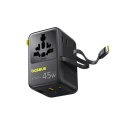 Adapter podróżny 6w1 ze zwijanym kablem USB-C 45W - czarny
