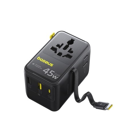 Adapter podróżny 6w1 ze zwijanym kablem USB-C 45W - czarny