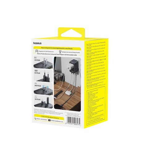 Adapter podróżny 6w1 ze zwijanym kablem USB-C 45W - czarny