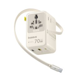 Adapter podróżny 6w1 ze zwijanym kablem USB-C 70W - biały
