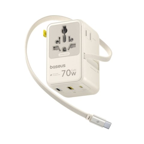 Adapter podróżny 6w1 ze zwijanym kablem USB-C 70W - biały