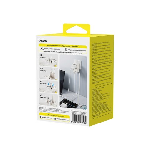 Adapter podróżny 6w1 ze zwijanym kablem USB-C 70W - biały