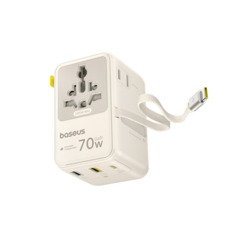 Adapter podróżny 6w1 ze zwijanym kablem USB-C 70W - biały