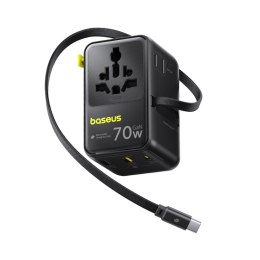 Adapter podróżny 6w1 ze zwijanym kablem USB-C 70W - czarny