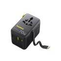 Adapter podróżny 6w1 ze zwijanym kablem USB-C 70W - czarny