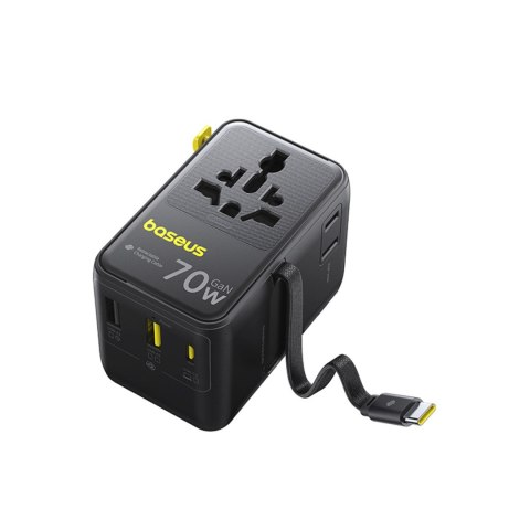 Adapter podróżny 6w1 ze zwijanym kablem USB-C 70W - czarny