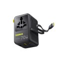 Adapter podróżny 6w1 ze zwijanym kablem USB-C 70W - czarny
