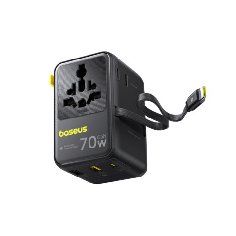 Adapter podróżny 6w1 ze zwijanym kablem USB-C 70W - czarny
