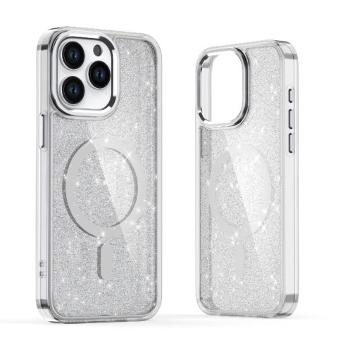 Etui pokrowiec na iPhone 16 Glitter Case MagSafe - białe z brokatem