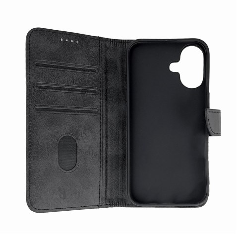 Etui pokrowiec na iPhone 16 Leather Book Case - czarny