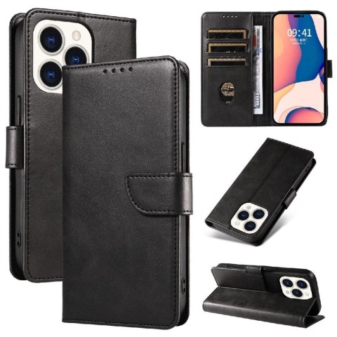 Etui pokrowiec na iPhone 16 Leather Book Case - czarny