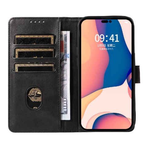 Etui pokrowiec na iPhone 16 Pro Leather Book Case - czarny