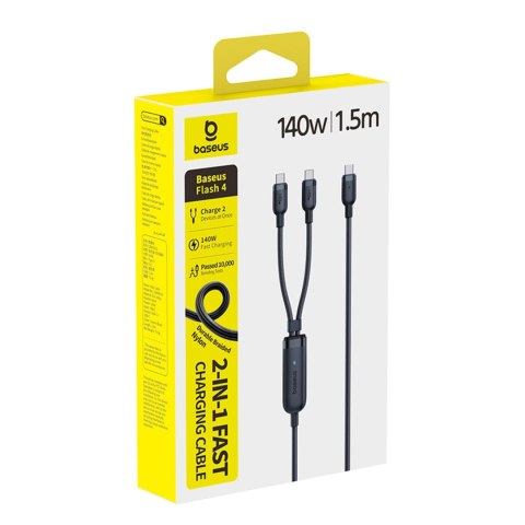 Kabel przewód 2w1 USB-C - 2x USB-C 140W 1.5 m - czarny